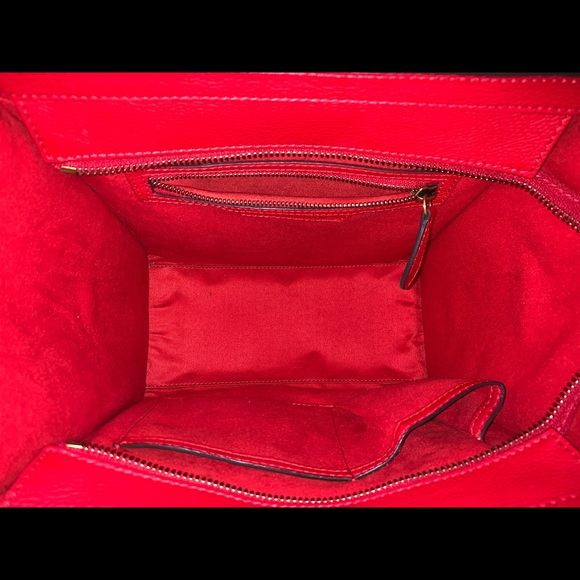 Authentic CELINE Micro Luggage Calfskin Red Coquelicot Excellent RECEIPT - Picture 6 of 17